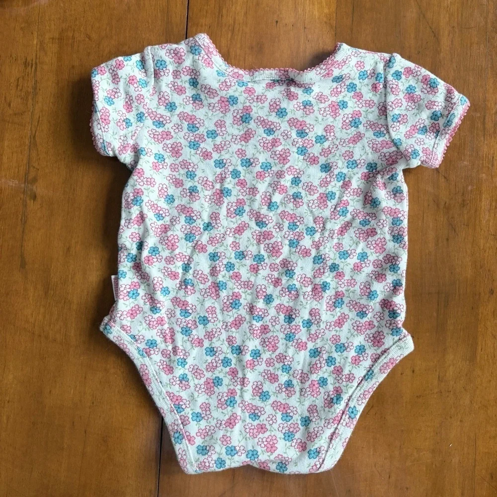Vintage Kids Baby OshKosh B'gosh Pink and Blue Floral Onesie Size 6-9M